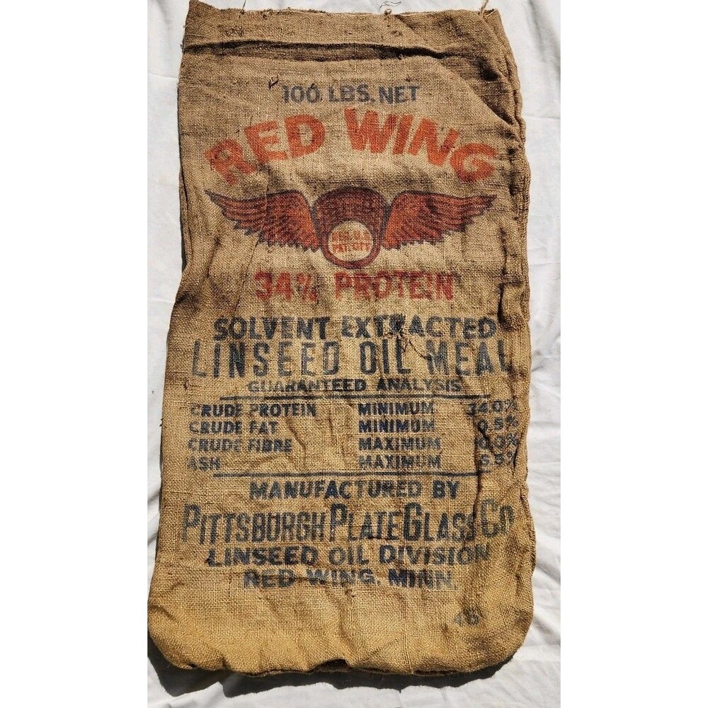 Linseed Oil Meal Empty Burlap Feed Sack Red Wing Minnesota Farming 100#